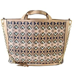 $598 TORY BURCH East‎ West Embroidered Leather Tote/Shoulder Bag Chain Strap EUC
